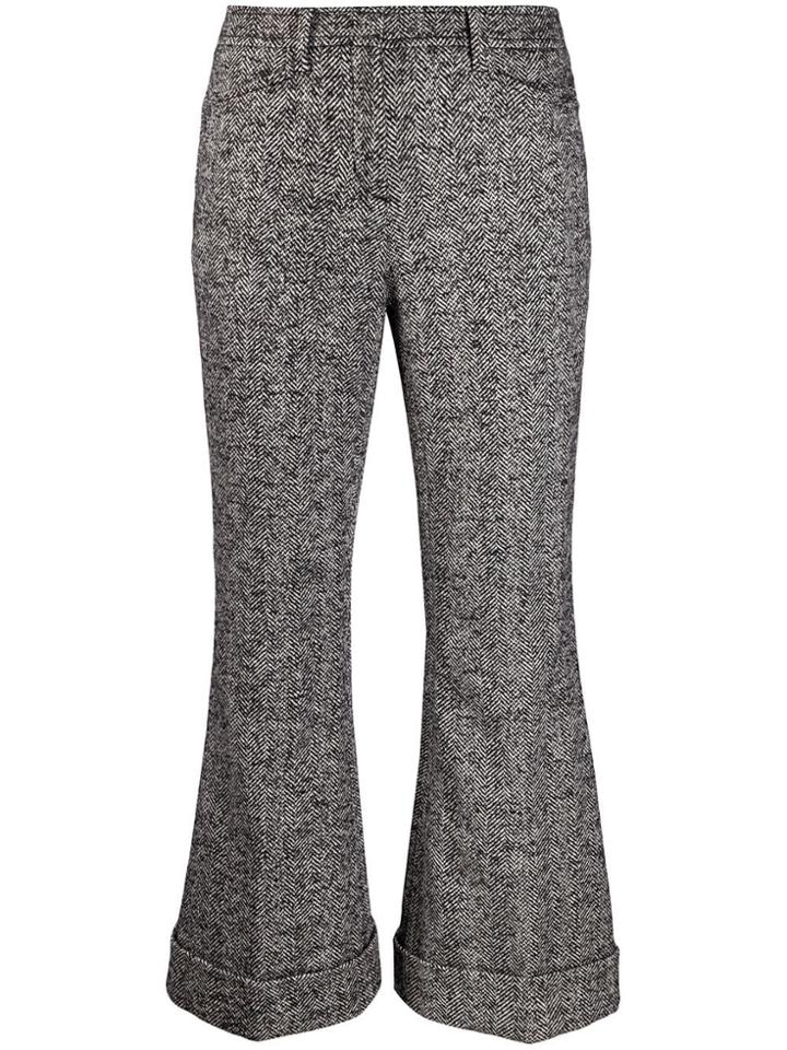 Nº21 Flared Herringbone Trousers - Black