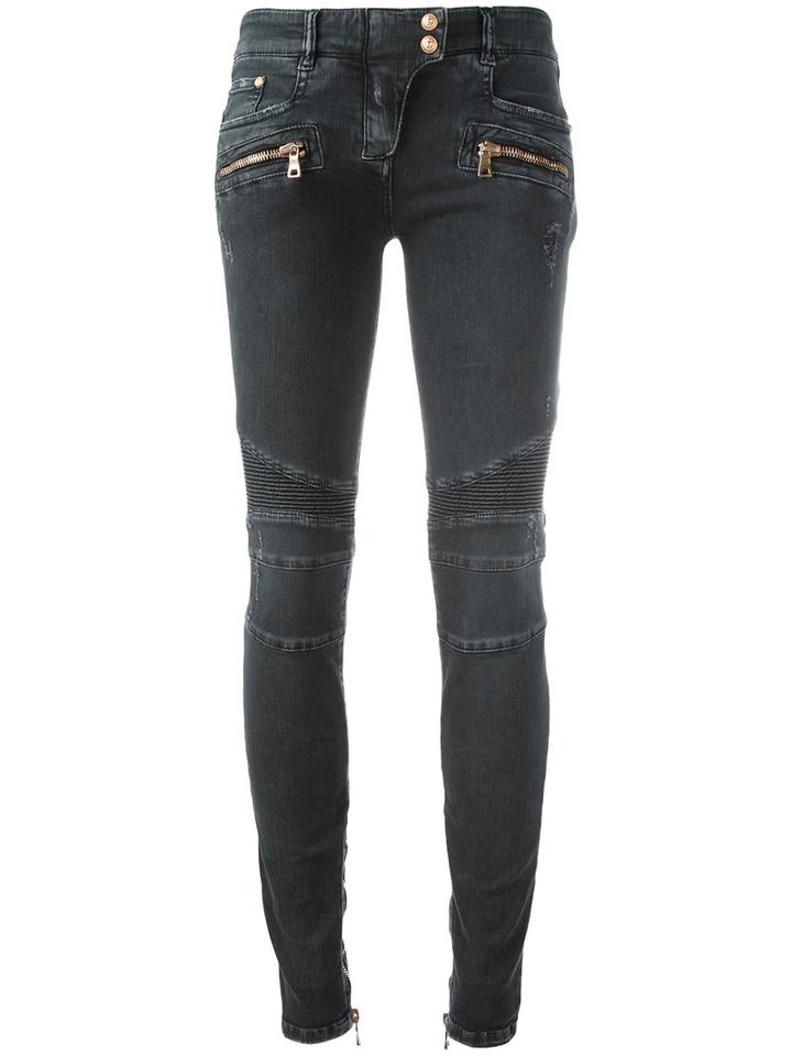 Balmain Skinny Biker Jeans, Women's, Size: 42, Black, Cotton/spandex/elastane