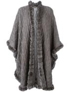 N.peal - Furry Trim Cardi-coat - Women - Rabbit Fur/cashmere - One Size, Women's, Grey, Rabbit Fur/cashmere