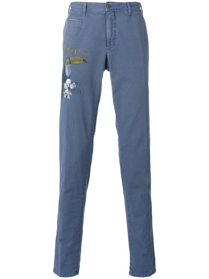 Pt01 Dream Painted Trousers, Men's, Size: 46, Blue, Cotton/linen/flax