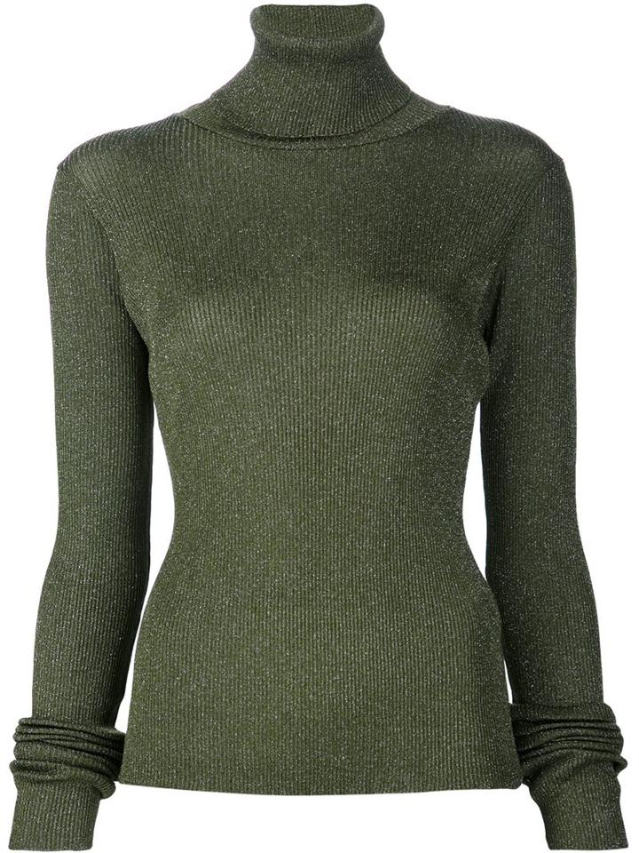 Marios 'shimmery' Ribbed Turtleneck Pullover, Women's, Size: Small, Green, Nylon/polyester/acetate