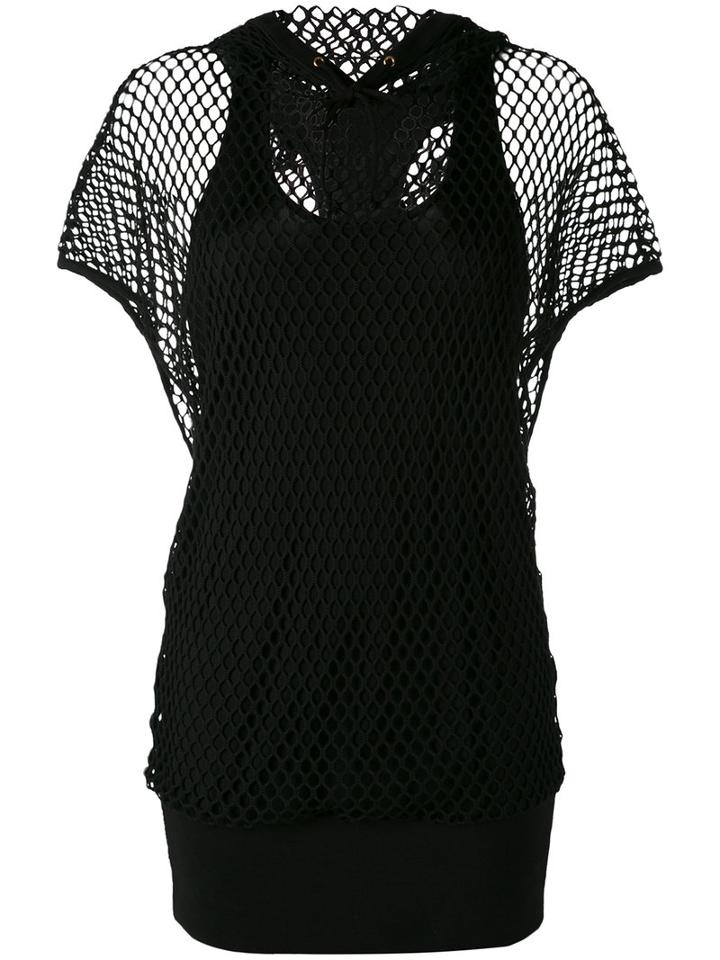 Alexandre Vauthier - Open Net Hooded T-shirt - Women - Cotton/elastodiene/viscose - 3, Black, Cotton/elastodiene/viscose