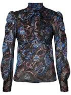 Anna Sui Sheer Floral Blouse With Neck Tie - Blue