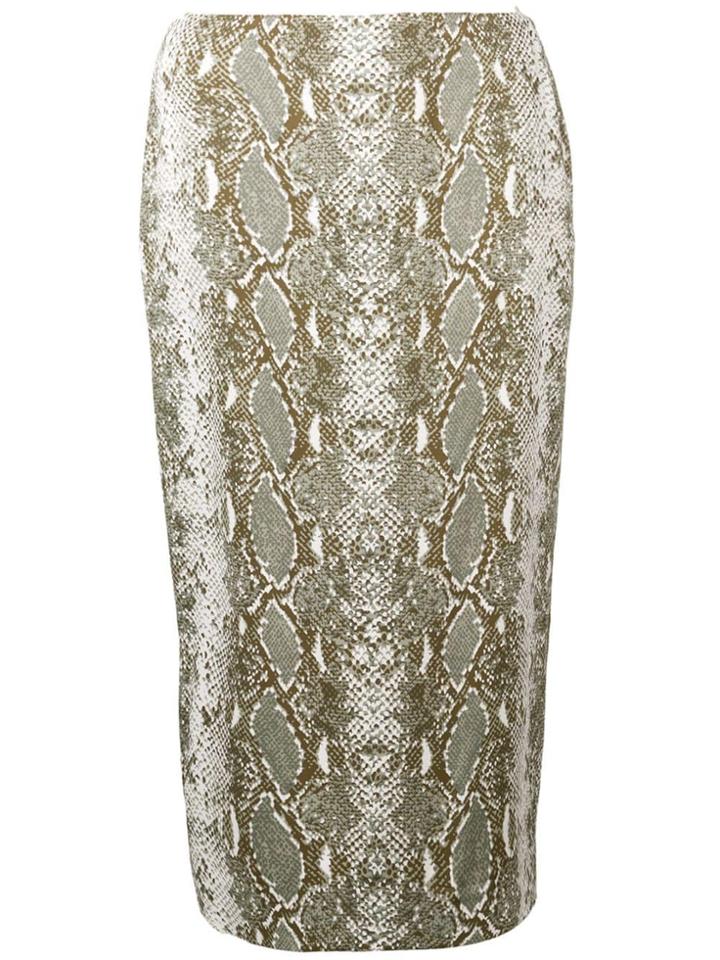 Dvf Diane Von Furstenberg Snakeskin Print Pencil Skirt - Green