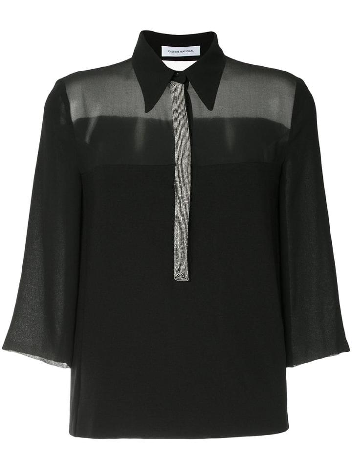 Costume National Embroidered Henley Top - Black