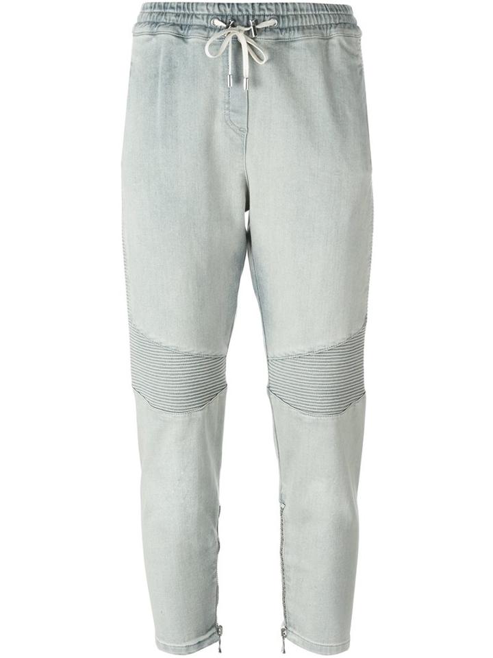 Balmain Cropped Biker Track Pants, Women's, Size: 40, Blue, Cotton/polyester/spandex/elastane