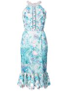 Marchesa Notte Fitted Lace Flower Dress - Blue