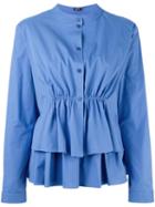 Jil Sander Navy Ruffled Tiered Blouse, Women's, Size: 38, Blue, Cotton