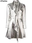 Saint Laurent Draped Collar Flared Mini Dress, Women's, Size: 36, Grey, Silk/polyester