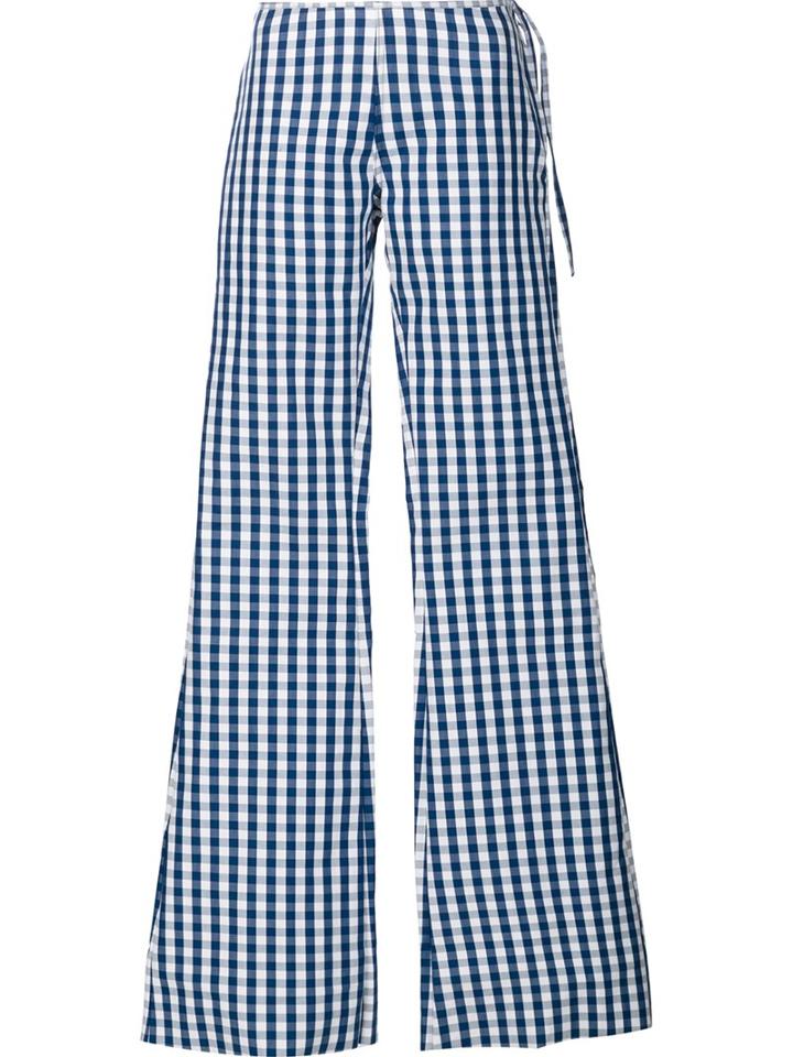 Marques'almeida Checked Flared Trousers, Women's, Size: 8, Blue, Cotton