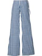 Marques'almeida Checked Flared Trousers, Women's, Size: 8, Blue, Cotton