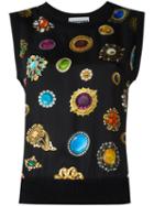 Moschino Jewel Print Knit Vest, Women's, Size: 42, Black, Silk/rayon/alpaca