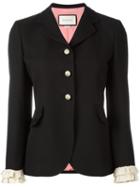 Gucci Ruffle Detail Jacket, Size: 44, Black, Silk/wool/acetate