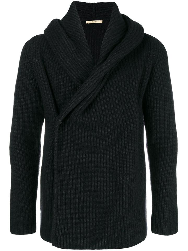 Nuur Ribbed Wrapped Cardigan - Black