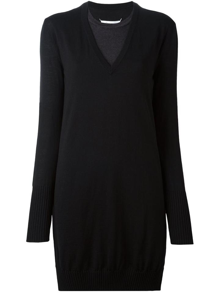 Maison Margiela Layered Effect Knit Dress, Women's, Size: Xl, Black, Wool