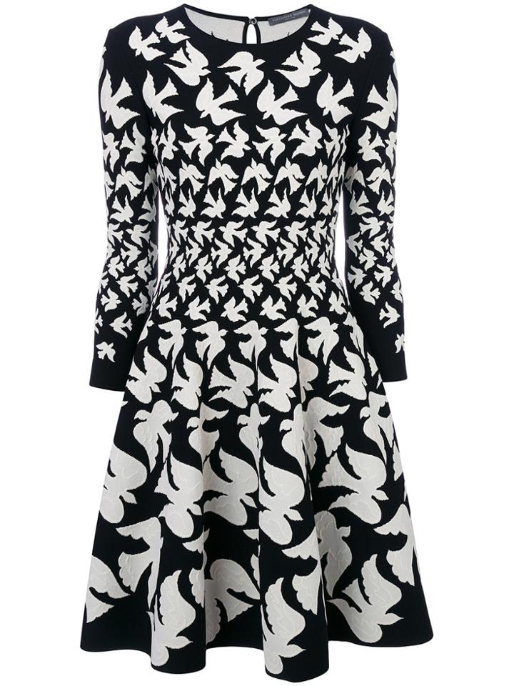 Alexander Mcqueen Bird Printed Skater Dress - Black