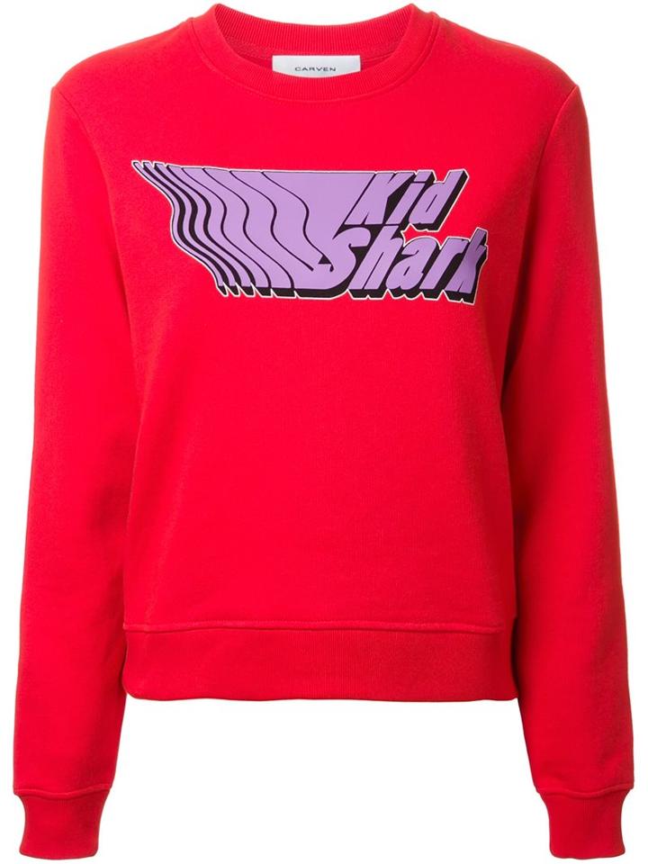 Carven 'kid Shark' Print Sweatshirt, Size: Xs, Red, Cotton