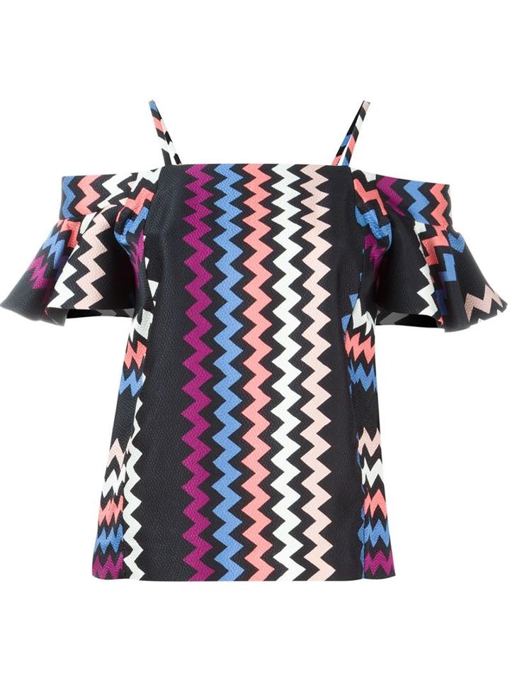 Msgm Chevron Print Off-shoulder Top