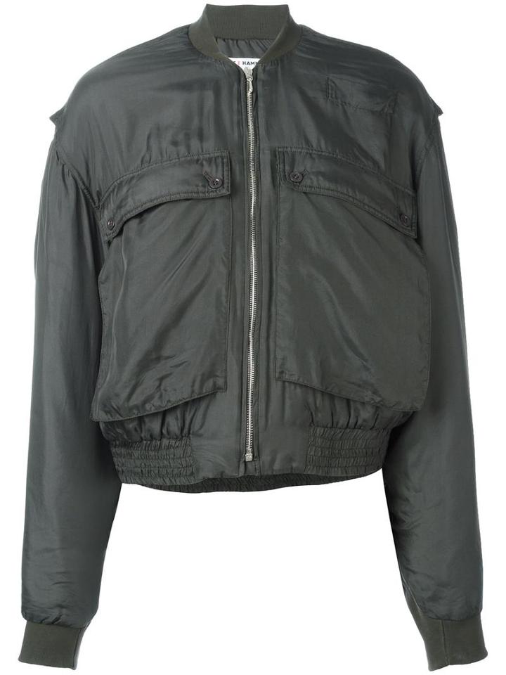 Katharine Hamnett Patch Pocket Bomber Jacket, Women's, Size: Large, Green, Silk
