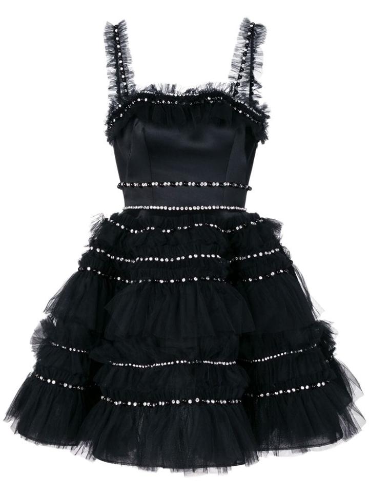 Viktor & Rolf Soir Embellished Tulle Ruffle Mini Black