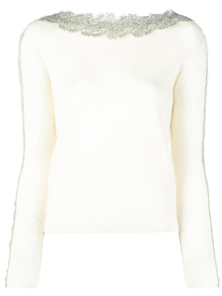 Ermanno Scervino Embellished Neck Jumper - White