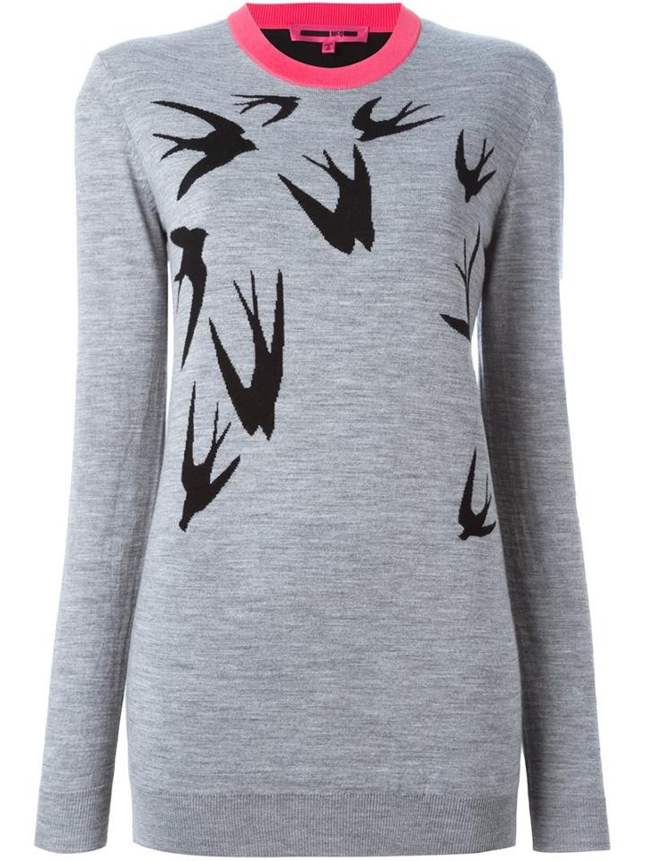 Mcq Alexander Mcqueen Swallow Intarsia Jumper, Women's, Size: Medium, Grey, Polyester/wool