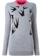 Mcq Alexander Mcqueen Swallow Intarsia Jumper, Women's, Size: Medium, Grey, Polyester/wool