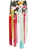 Elisabetta Franchi Floral Fringe Skirt - Black