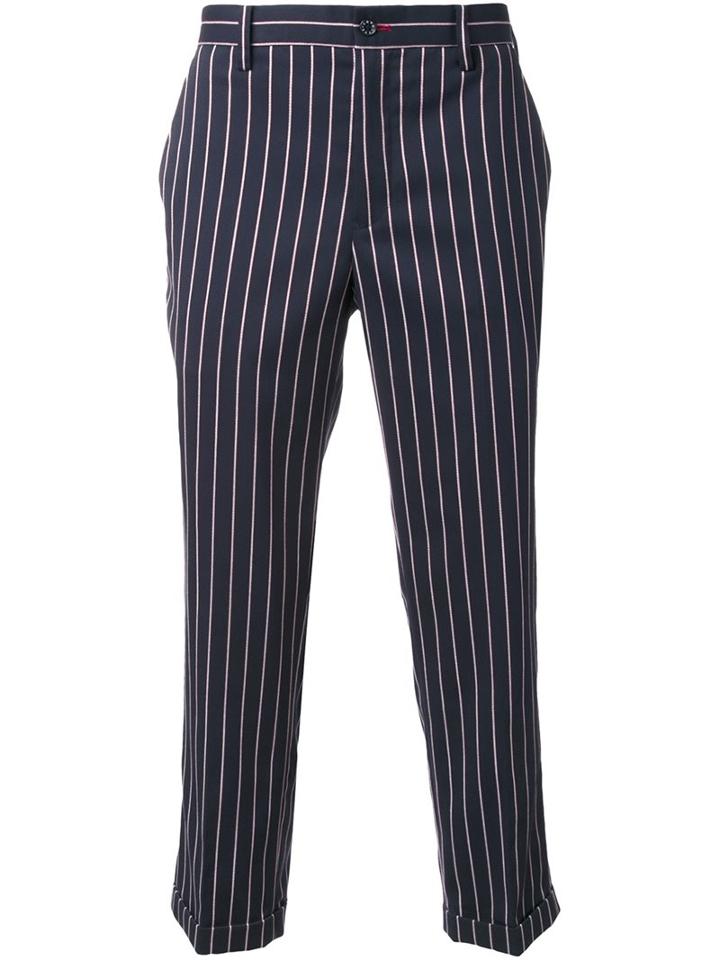 Loveless Striped Cropped Trousers, Men's, Size: 1, Black, Polyester