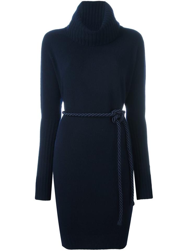 Michel Klein Turtleneck Belted Dress, Women's, Size: 36, Blue, Cashmere/wool