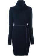 Michel Klein Turtleneck Belted Dress, Women's, Size: 36, Blue, Cashmere/wool
