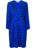 Yves Saint Laurent Vintage V-neck Polka Dot Dress - Blue