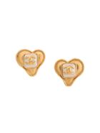 Chanel Vintage Square Pearl Heart Earrings - Metallic