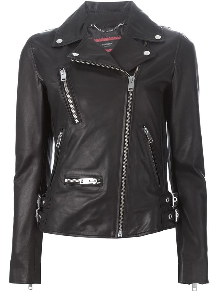 Diesel 'l-monet' Biker Jacket, Women's, Size: Medium, Black, Lamb Skin/acetate/polyester