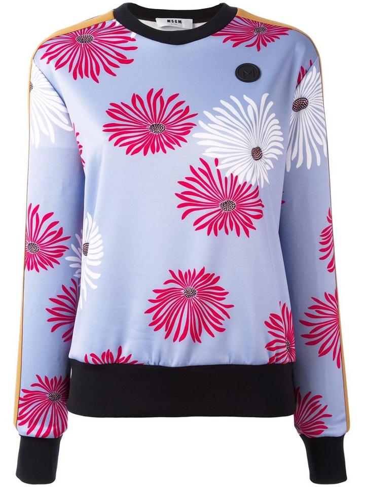 Msgm Floral Print Sweatshirt, Women's, Size: 42, Blue, Polyester/spandex/elastane
