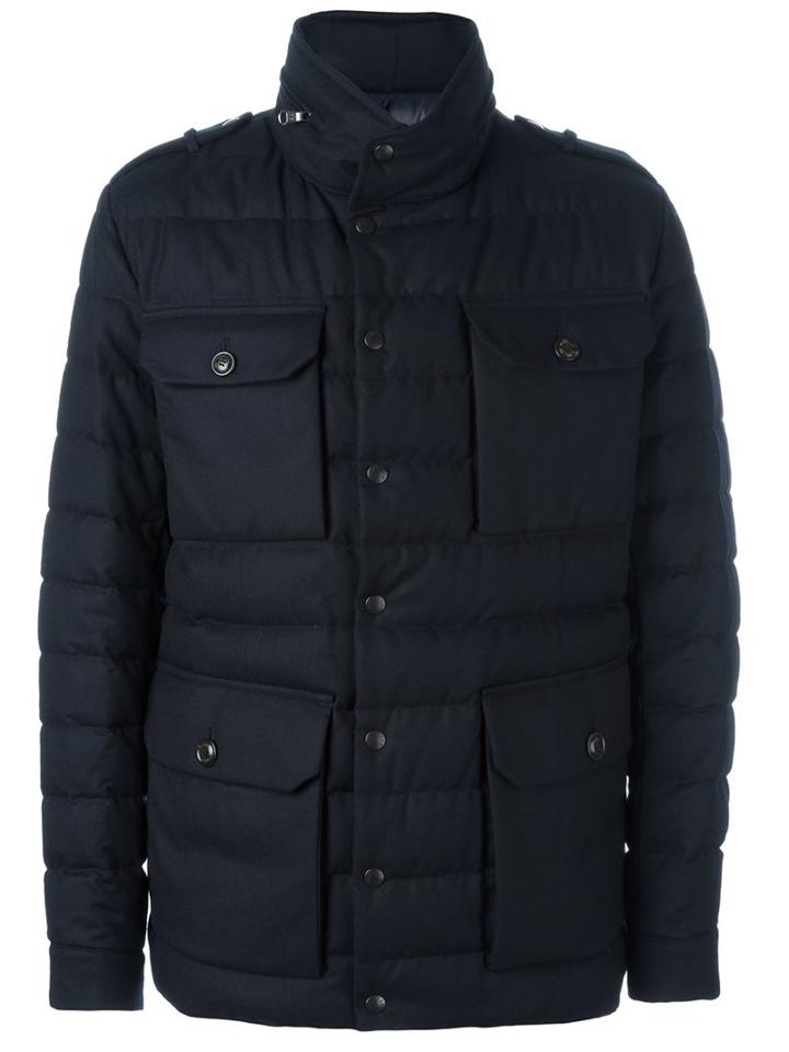 Moncler 'ambere' Padded Jacket, Men's, Size: 4, Blue, Calf Leather/feather Down/polyamide/wool