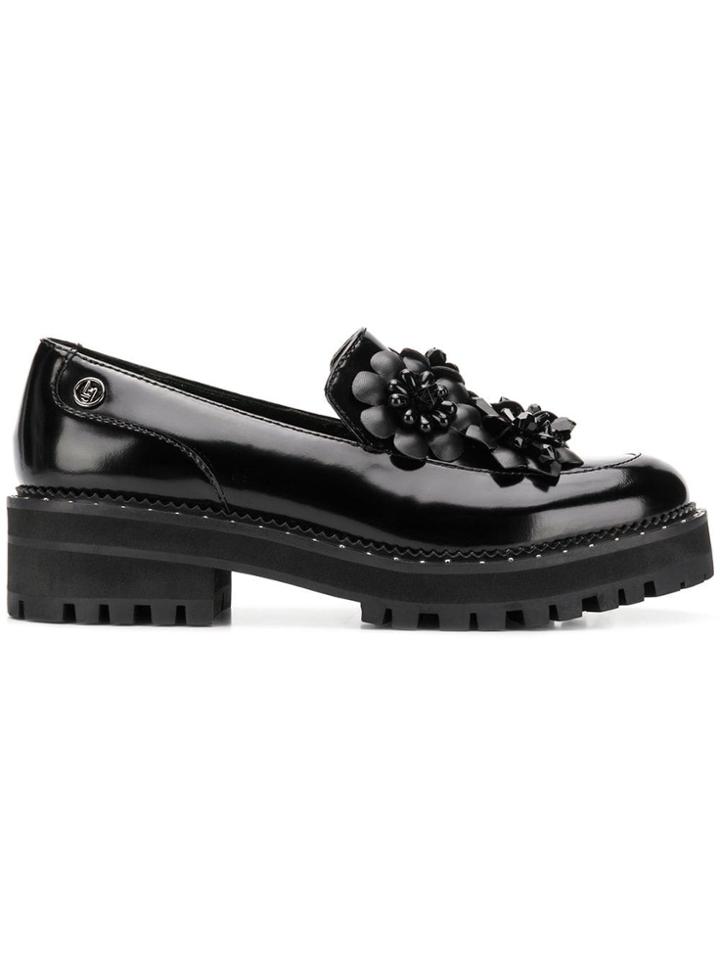 Liu Jo Flower Appliqué Loafers - Black