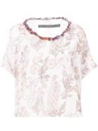 Raquel Allegra Floral Printed T-shirt With Appliqué Neckline - White