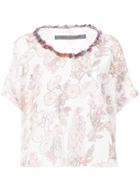 Raquel Allegra Floral Printed T-shirt With Appliqué Neckline - White
