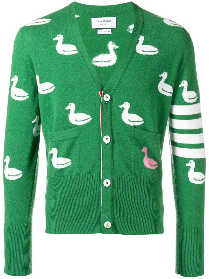 Thom Browne 4-bar Duck Intarsia Cardigan - Green
