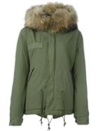Mr & Mrs Italy Raccoon Fur Trim Jacket, Women's, Size: Xs, Green, Cotton/polyester/racoon Fur
