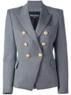 Balmain Double Breasted Blazer, Women's, Size: 38, Grey, Cotton/viscose/wool