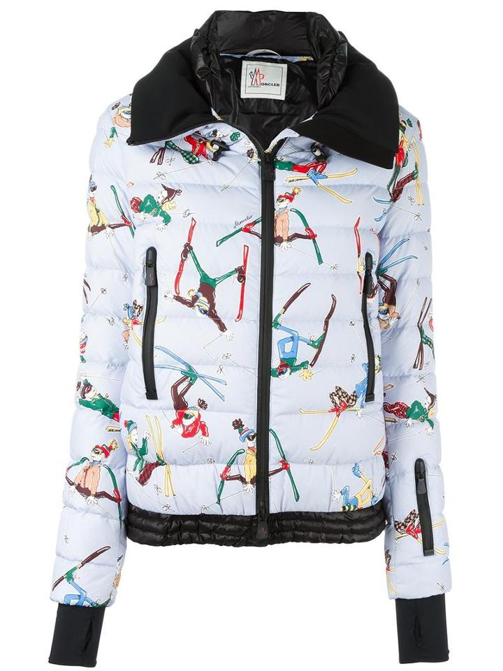 Moncler Grenoble Skier Print Padded Jacket, Women's, Size: 0, Blue, Feather Down/polyamide/polyester