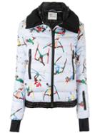 Moncler Grenoble Skier Print Padded Jacket, Women's, Size: 0, Blue, Feather Down/polyamide/polyester