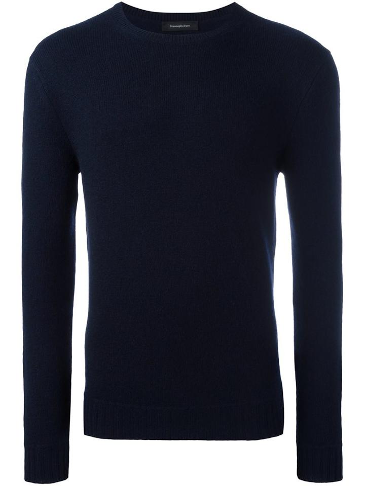 Ermenegildo Zegna Crew-neck Jumper, Men's, Size: 54, Blue, Cashmere