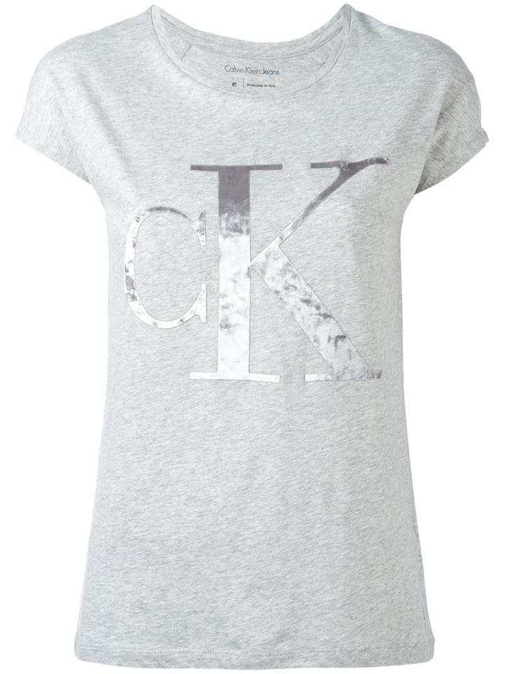 Calvin Klein Jeans Velvet Logo T-shirt, Women's, Size: Large, Grey, Cotton