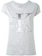 Calvin Klein Jeans Velvet Logo T-shirt, Women's, Size: Large, Grey, Cotton