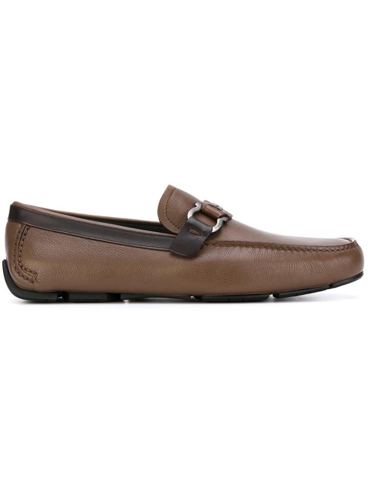 Salvatore Ferragamo Gancio Side Buckle Loafers - Brown