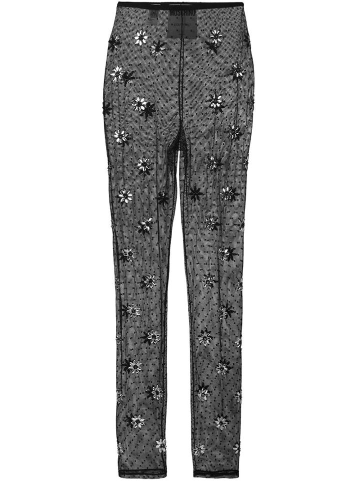Moschino Crystal Embellished Leggings, Women's, Size: 42, Black, Cotton/polyamide/pvc