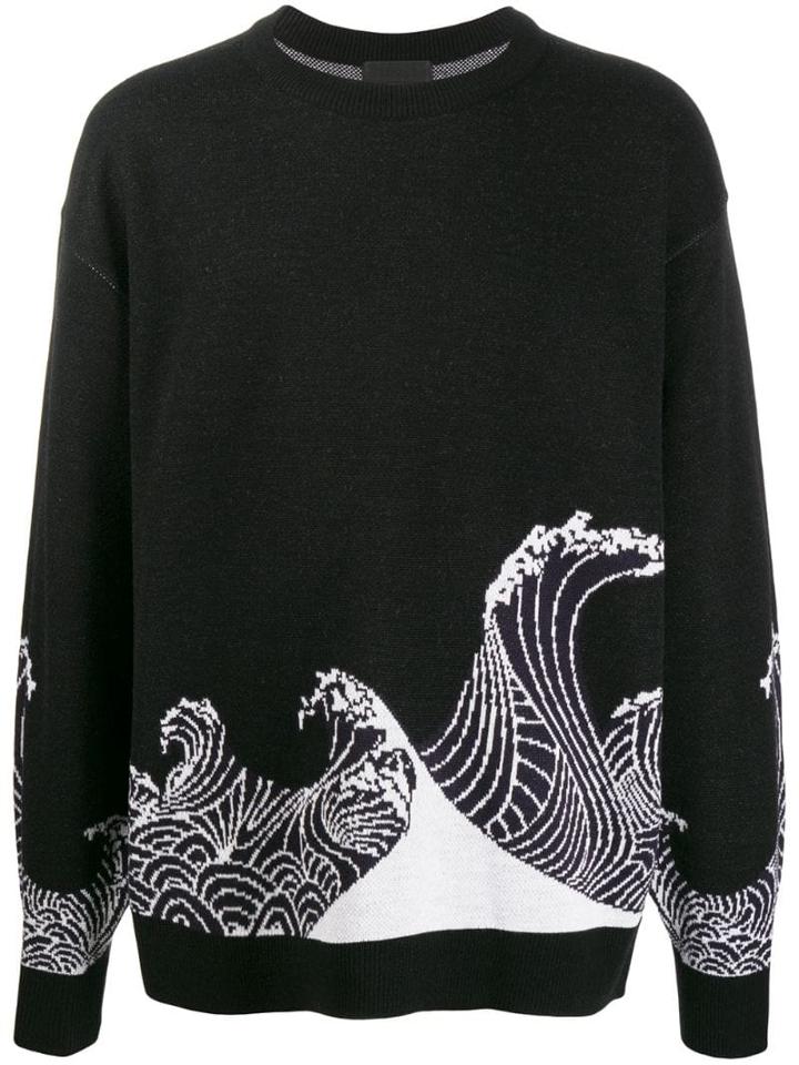 D.gnak Knitted Wave Sweater - Black